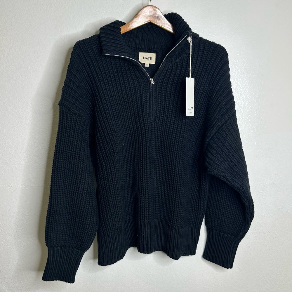 NWT MATE The Label 100% Organic Cotton Half - Zip Chunky Knit Oversized Sweater